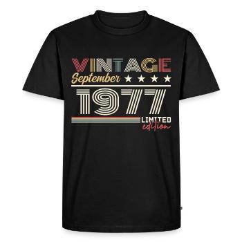 Vintage Septembre 1977 Septembre 1977 September - T-shirt Premium bio Homme - noir - Devant - Nico (187cm)
