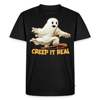 Funny Skateboarding Ghost with Halloween Pun - Men's Premium Organic T-Shirt - black - Front - Nico (187cm)