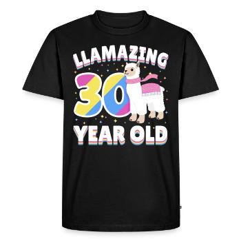 Llama 30ème anniversaire de trente ans présente - T-shirt Premium bio Homme - noir - Devant - Nico (187cm)