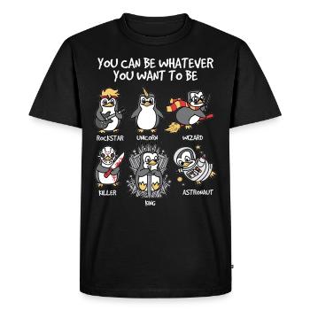 Pingouin licorne magicien tueur roi astronaute - T-shirt Premium bio Homme - noir - Devant - Nico (187cm)