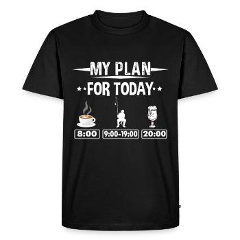 Mon plan pour la pêche au café du matin et la bière - T-shirt Premium bio Homme - noir - Devant - Nico (187cm)