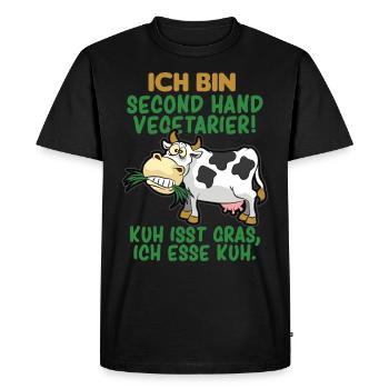 SECOND HAND VEGETARIER FLEISCHESSER HUMOR - Männer Premium Bio T-Shirt - Schwarz - Vorne - Nico (187cm)