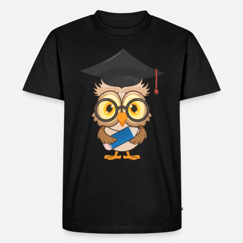 Eule Schulabschluss Schule - Männer Premium Bio T-Shirt - Schwarz