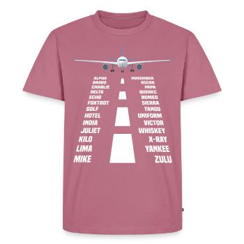 Avion pilote alphabet phonétique - T-shirt Premium bio Homme - mauve - Devant - Nico (187cm)