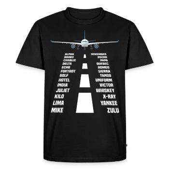 Avion pilote alphabet phonétique - T-shirt Premium bio Homme - noir - Devant - Nico (187cm)