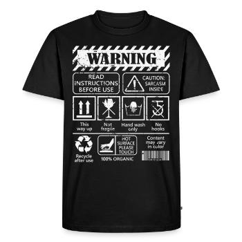 Mode d’emploi - Avertissements Humour et Sarcasme - T-shirt Premium bio Homme - noir - Devant - Nico (187cm)