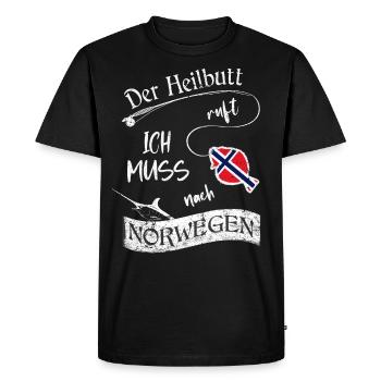 Angeln - Der Heilbutt ruft ich muss nach Norwegen - Männer Premium Bio T-Shirt - Schwarz - Vorne - Nico (187cm)