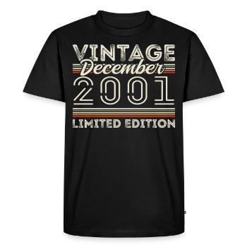 Vintage Décembre 2001 - 24e Anniversaire Décember - T-shirt Premium bio Homme - noir - Devant - Nico (187cm)