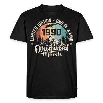 Mars 1990 cadeau Anniversaire - Born in march 1990 - T-shirt Premium bio Homme - noir - Devant - Nico (187cm)