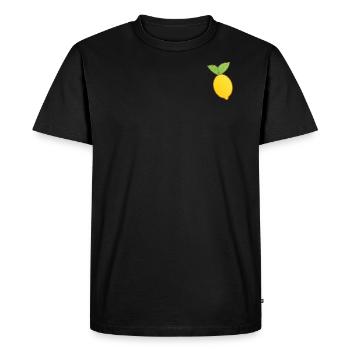 Cute drawing of a yellow lemon with leaf - Men's Premium Organic T-Shirt - black - Front - Nico (187cm)