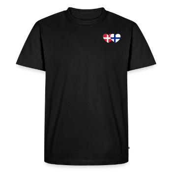 Danemark Finlande Flag Heart - T-shirt Premium bio Homme - noir - Devant - Nico (187cm)