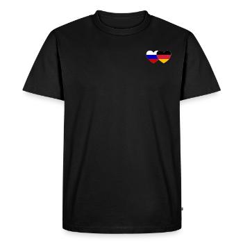 Russie Allemagne Drapeau Cœur - T-shirt Premium bio Homme - noir - Devant - Nico (187cm)