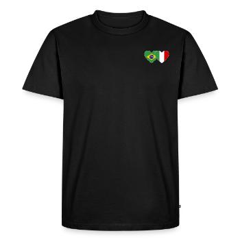 Italie Brésil Drapeau Coeur large - T-shirt Premium bio Homme - noir - Devant - Nico (187cm)