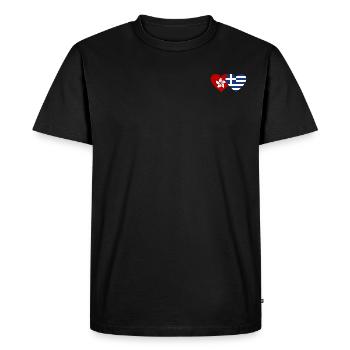 Hong Kong Grèce Drapeau Coeur - T-shirt Premium bio Homme - noir - Devant - Nico (187cm)