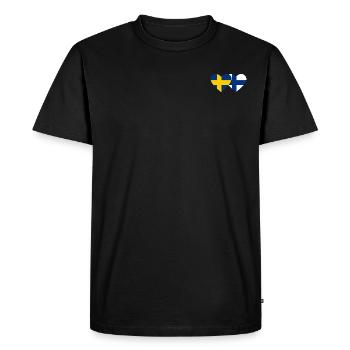 Suède Finlande Drapeau Coeur - T-shirt Premium bio Homme - noir - Devant - Nico (187cm)