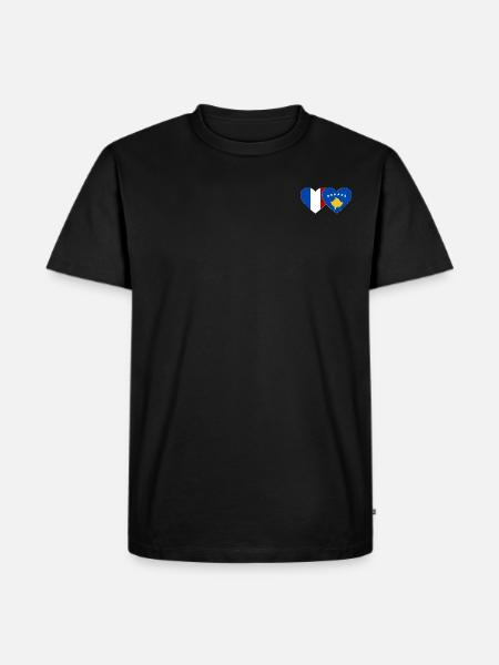 France Kosovo Flag Heart - Men's Premium Organic T-Shirt - black