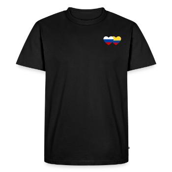 Russie Colombie Drapeau Coeur - T-shirt Premium bio Homme - noir - Devant - Nico (187cm)