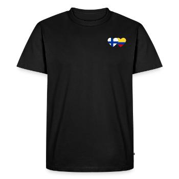 Finlande Colombie Drapeau Coeur - T-shirt Premium bio Homme - noir - Devant - Nico (187cm)