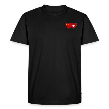 Chine Suisse Drapeau Mains Coeur Forme - T-shirt Premium bio Homme - noir - Devant - Nico (187cm)