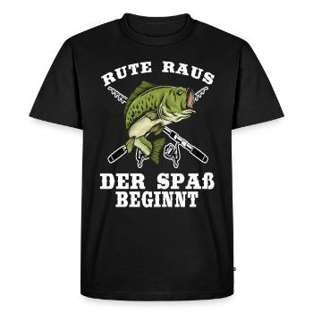 Rute raus der Spass beginnt - Männer Premium Bio T-Shirt - Schwarz - Vorne - Nico (187cm)