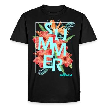 Design "SUMMER VIBES" - hibiscus - T-shirt Premium bio Homme - noir - Devant - Nico (187cm)