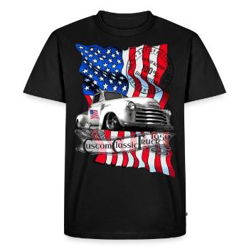 Drapeau USA 1950 camion classique vintage personnalisé - T-shirt Premium bio Homme - noir - Devant - Nico (187cm)