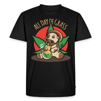 Une vache de ferme avec un bang fume de l'herbe - T-shirt Premium bio Homme - noir - Devant - Nico (187cm)