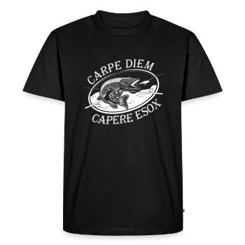 Pêcher Geburtstag - Carpe Diem Capere Esox - Brochet - T-shirt Premium bio Homme - noir - Devant - Nico (187cm)