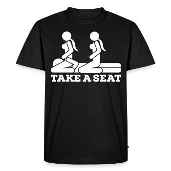 Prenez place - Position sexuelle - Pictogramme trio - T-shirt Premium bio Homme - noir - Devant - Nico (187cm)