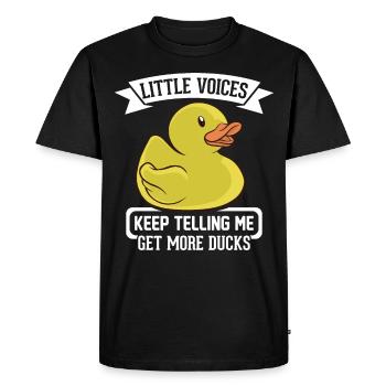 Rubber duck design - little voices keep telling me - T-shirt Premium bio Homme - noir - Devant - Nico (187cm)