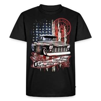 Eco-friendly American V8 Vintage Pickup - Men's Premium Organic T-Shirt - black - Front - Nico (187cm)