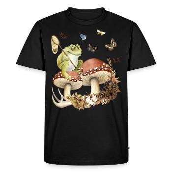 Aesthetic Frog on Mushrooms Butterflies Nature - Men's Premium Organic T-Shirt - black - Front - Nico (187cm)
