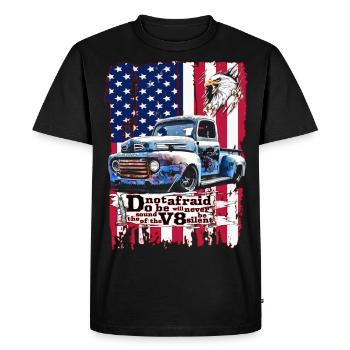 Légendaire V8 camion drapeau américain Adler - T-shirt Premium bio Homme - noir - Devant - Nico (187cm)