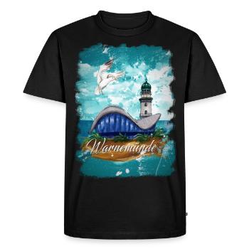 Warnemünde teapot and lighthouse with seagull - Men's Premium Organic T-Shirt - black - Front - Nico (187cm)