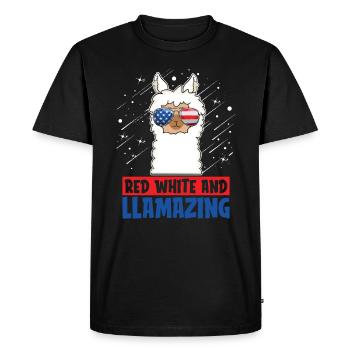 Rouge, Blanc et Llamazing Américain 4 juillet - T-shirt Premium bio Homme - noir - Devant - Nico (187cm)