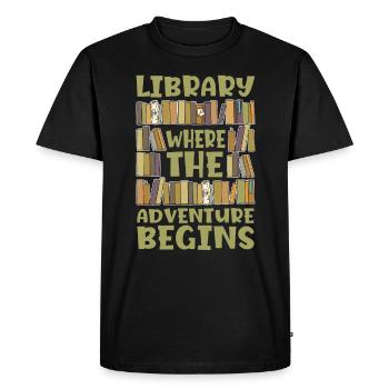 Bibliothèque où l’aventure pour les amateurs de livres - T-shirt Premium bio Homme - noir - Devant - Nico (187cm)