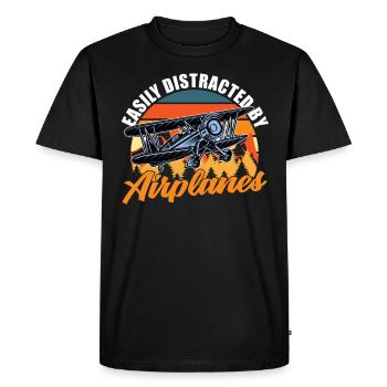 Easily Distracted By Airplanes Pilot Airplane - Men's Premium Organic T-Shirt - black - Front - Nico (187cm)