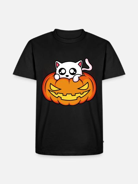 Chat Citrouille Halloween - T-shirt Premium bio Homme - noir