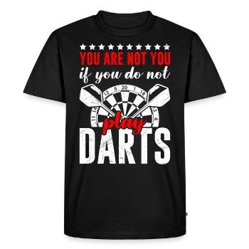 Drôle de joueur de fléchettes disant fléchettes - T-shirt Premium bio Homme - noir - Devant - Nico (187cm)