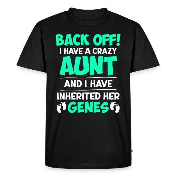 Attention j’ai les gènes de ma tante folle - T-shirt Premium bio Homme - noir - Devant - Nico (187cm)