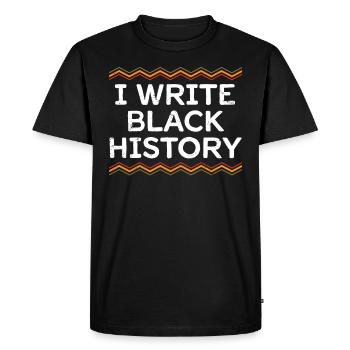 J’écris l’histoire des Noirs fièrement mélanée - T-shirt Premium bio Homme - noir - Devant - Nico (187cm)