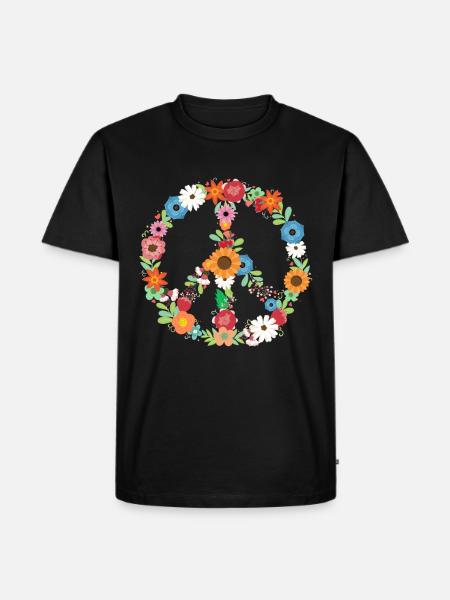 Blumenstrauß Friedenszeichen Botanischer - Männer Premium Bio T-Shirt - Schwarz