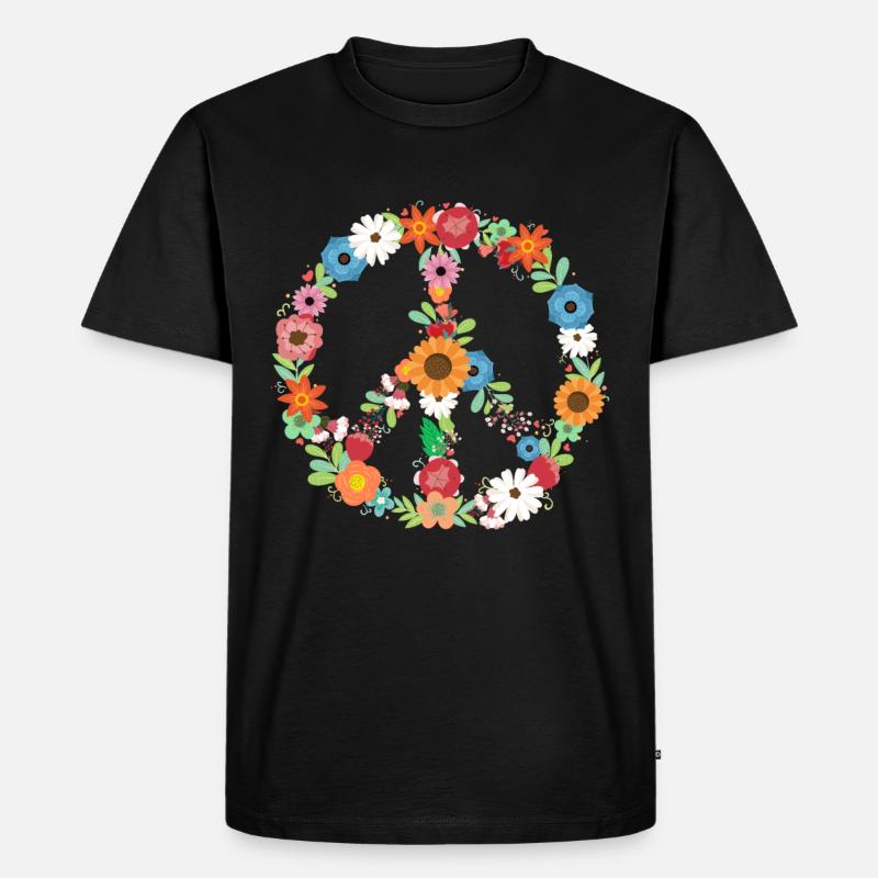 Blumenstrauß Friedenszeichen Botanischer - Männer Premium Bio T-Shirt - Schwarz
