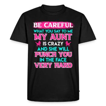 Méfiez-vous j’ai une tante folle tante cool - T-shirt Premium bio Homme - noir - Devant - Nico (187cm)