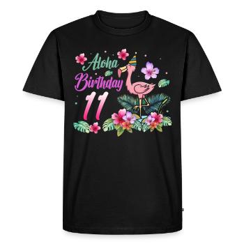 Aloha Anniversaire 11 Flamant rose Oiseau 11e anniversaire - T-shirt Premium bio Homme - noir - Devant - Nico (187cm)