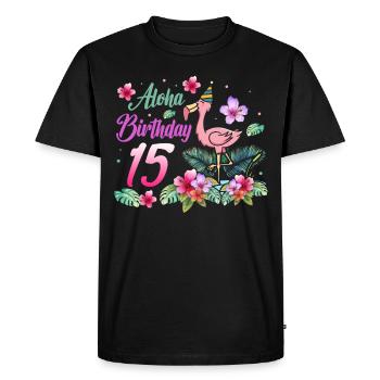 Aloha Anniversaire 15 Flamant rose Oiseau 15e anniversaire - T-shirt Premium bio Homme - noir - Devant - Nico (187cm)