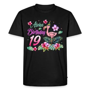 Aloha Anniversaire 19 Flamant rose Oiseau 19e anniversaire - T-shirt Premium bio Homme - noir - Devant - Nico (187cm)
