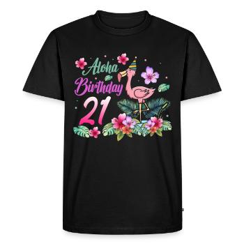 Aloha Anniversaire 21 Flamant rose Oiseau 21e anniversaire - T-shirt Premium bio Homme - noir - Devant - Nico (187cm)