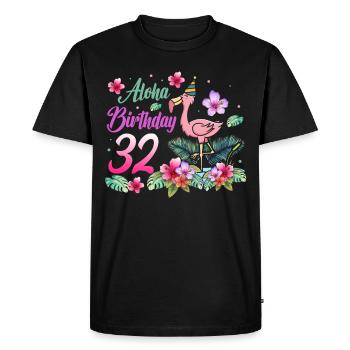 Aloha Anniversaire 32 Flamant rose Oiseau 32e anniversaire - T-shirt Premium bio Homme - noir - Devant - Nico (187cm)