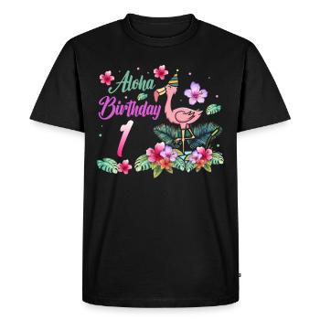 Aloha Anniversaire 1 Flamant rose Oiseau 1er anniversaire - T-shirt Premium bio Homme - noir - Devant - Nico (187cm)